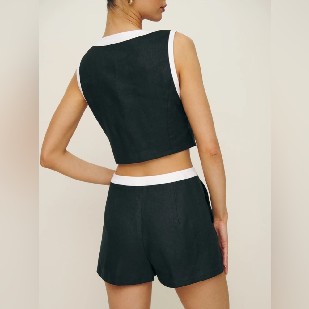 NEW Reformation Roxy Linen Two Piece Skort in Black White Contrast | size 2 - Picture 4 of 11